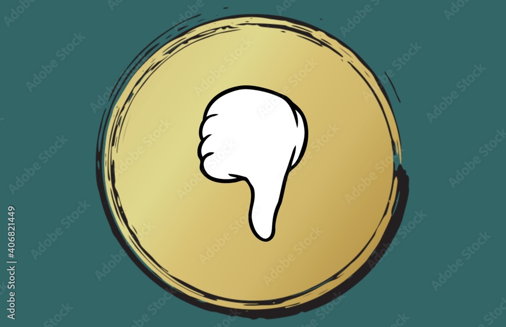 A sign of dislike in a golden circle on an emerald background A sign of dislike in a golden circle on an emerald background