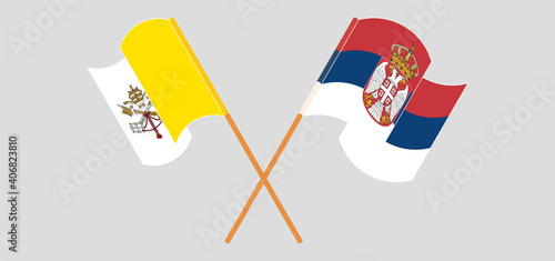 Crossed flags of Vatican and Serbia