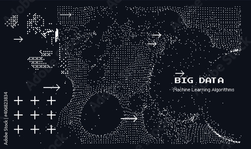 Data visualization. Network connection structure made of array of dots and composition of geometric shapes.