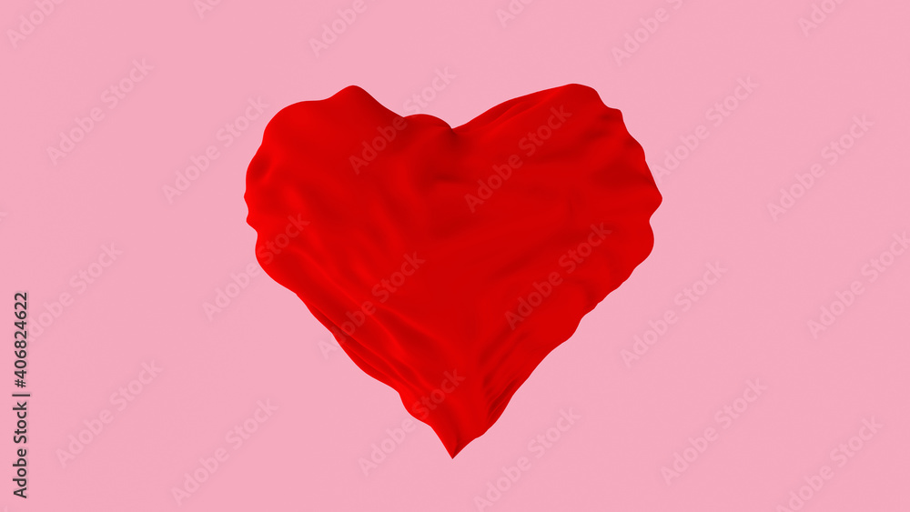 Red cloth heart. Pink background. Valentine's day concept. Abstract illustration, 3d render. Red cloth heart. Pink background. Valentine's day concept. Abstract illustration, 3d render.