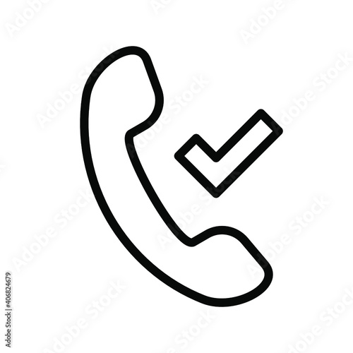 Phone call icon, technology icon with check sign. Phone call icon and approved, confirm, done, tick, completed symbol. Vector illustration