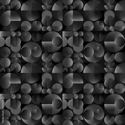 Black modern geometric seamless pattern of circles and squares