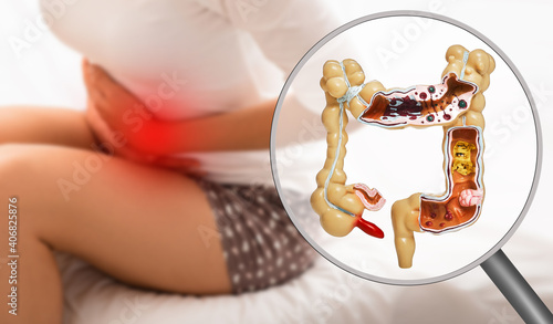 Obraz na plátně Pain in the intestines and abdomen