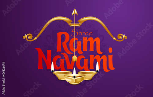Ram Navami 2021 vector illustration religious holiday india. Shree Ram Navami , bow and arrow Lord Rama. Festive creative background design.