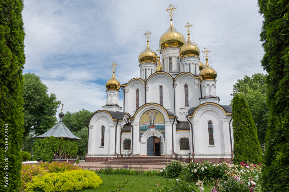 view of the Church of the Annunciation of the Most Holy Theotokos, photo taken on a sunny summer day. view of the Church of the Annunciation of the Most Holy Theotokos, photo taken on a sunny summer day.