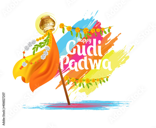 Ugadi vector festive illustration. Hindu New Year celebration for Marathas and Konkani Gudi Padwa. design graphics for posters, posters, flyers, offers, booklets, cards. another name Ugadi or Yugadi