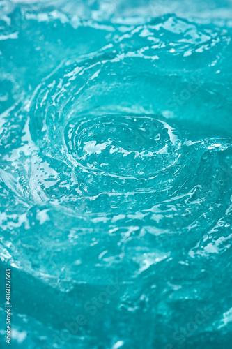 The texture of the blue cosmetic gel. Frozen liquid