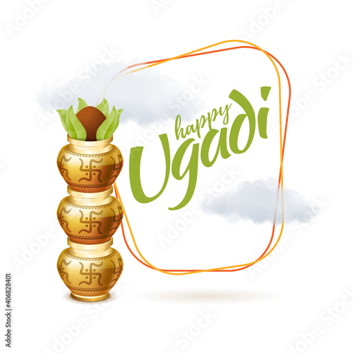 Ugadi vector festive illustration. Hindu New Year celebration for Marathas and Konkani Gudi Padwa. design graphics for posters, posters, flyers, offers, booklets, cards. another name Ugadi or Yugadi