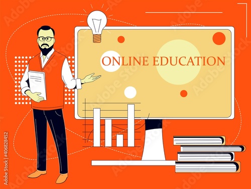 Video online conference.Distance learning. Modern banner with webinar.