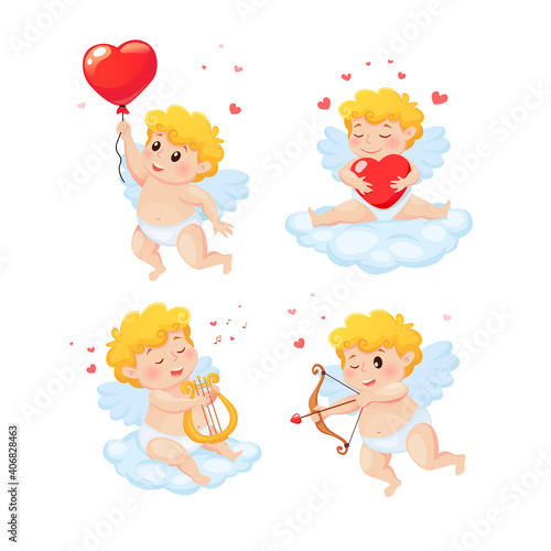Set of cute cartoon Cupids. Illustration for a Valentine's Day