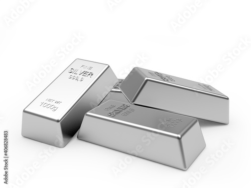 Several silver bars isolated on a white background. 3d illustration