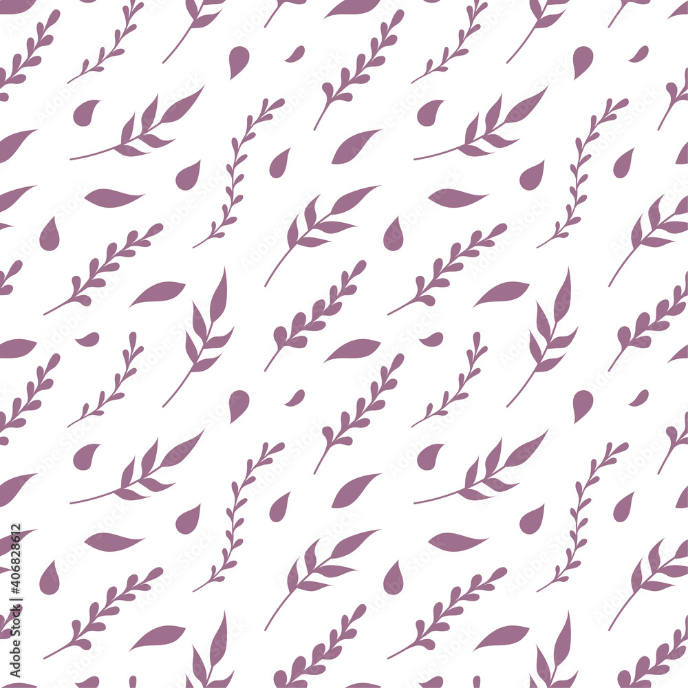 Fototapeta premium Natural vector seamless pattern leaves violet elements on white background