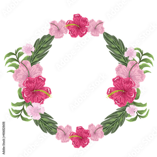 flowers hibiscus exoitc decoration round frame, painting design photo