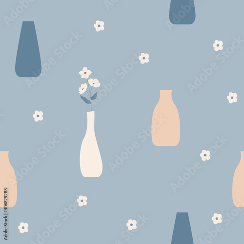 Flowers seamless pattern background. Boho minimalist pattern for holiday craft wrapping paper, scrapbooking, fabric print, nursery wallpaper, dress textile swatch etc.