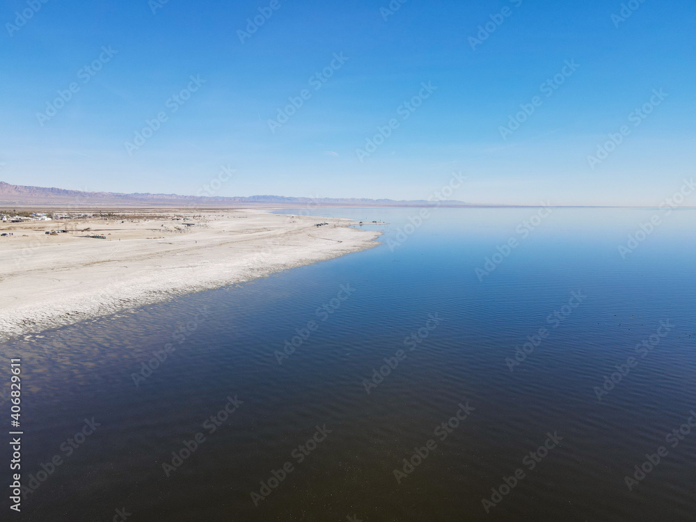 Aerial view of Bombay Beach and the Southern California Salton Sea landscape in California, United States. Salton Sea endorheic rift lake. Aerial view of Bombay Beach and the Southern California Salton Sea landscape in California, United States. Salton Sea endorheic rift lake.