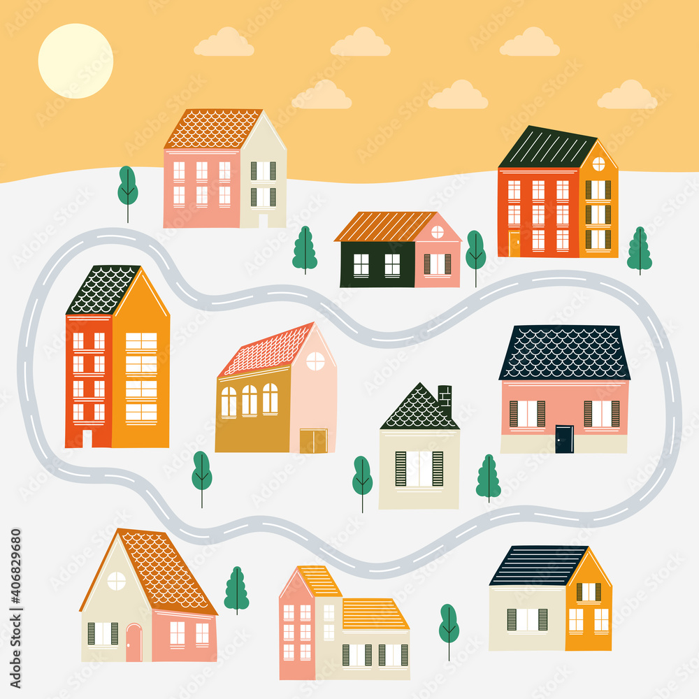 houses and street at landscape vector design