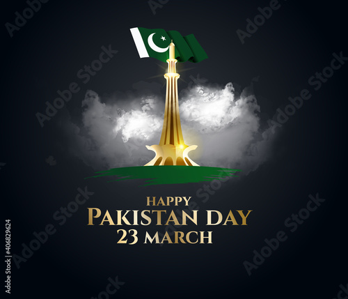 Pakistan vector illustration. Happy Pakistan Day on March 23rd. National holiday in Pakistan commemorating the Lahore Resolution passed on 23 March 