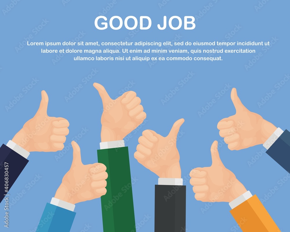 Hands of many businessmans with thumbs up. Positive feedback. Vector illustration Hands of many businessmans with thumbs up. Positive feedback. Vector illustration