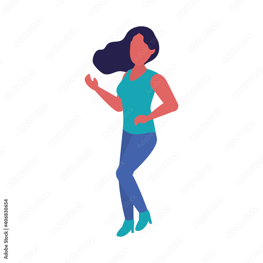 icon of cartoon woman dancing, colorful design