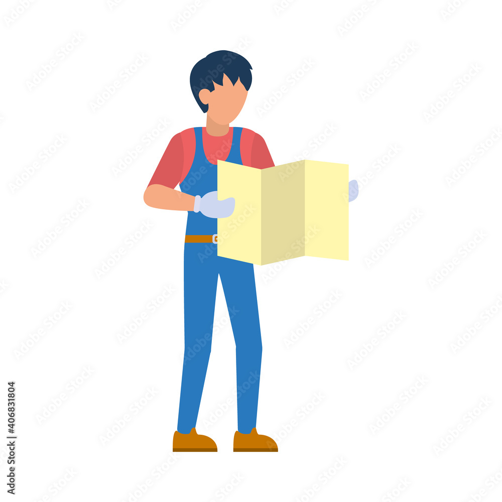 cartoon worker holding a construction plans, flat style cartoon worker holding a construction plans, flat style