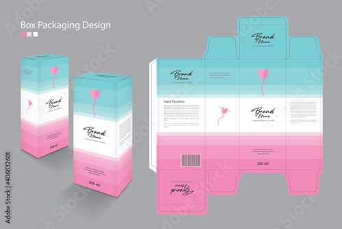 Box, Packaging Template for cosmetic, Supplement, spa, Beauty, food, Hair, Skin, lotion, medicine, cream. product design creative idea. Boxes 3d , Line pattern pastel background, Heart logo vector