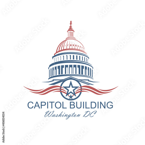 United States Capitol building icon in Washington DC isolated on white backgrpound