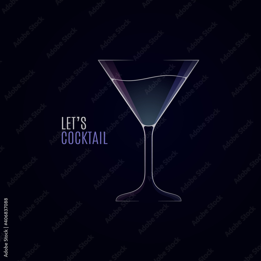 Cocktail glass logo. Martini cocktail on black Cocktail glass logo. Martini cocktail on black