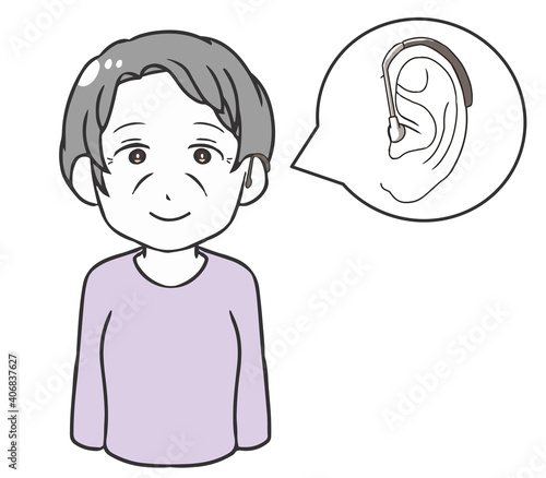 補聴器　高齢女性　耳掛け式