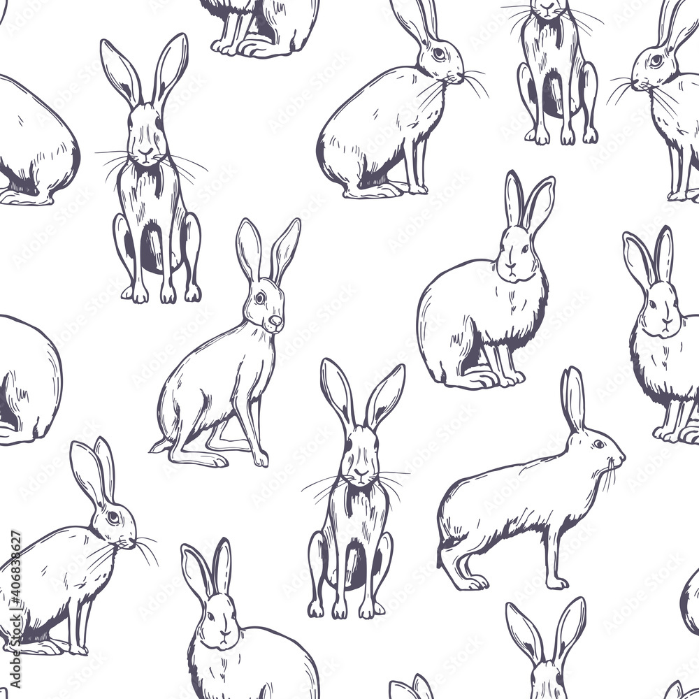 Vector pattern with  hares .