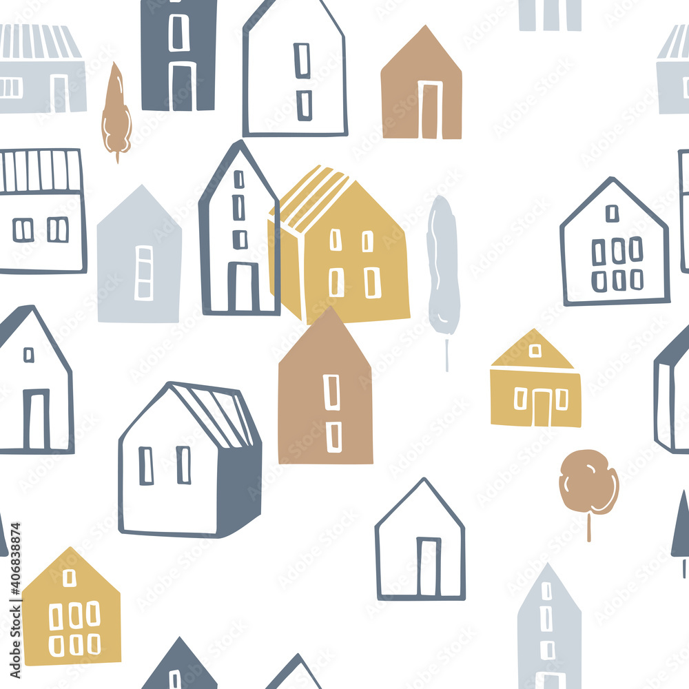 Cute houses. Vector pattern. Cute houses. Vector pattern.