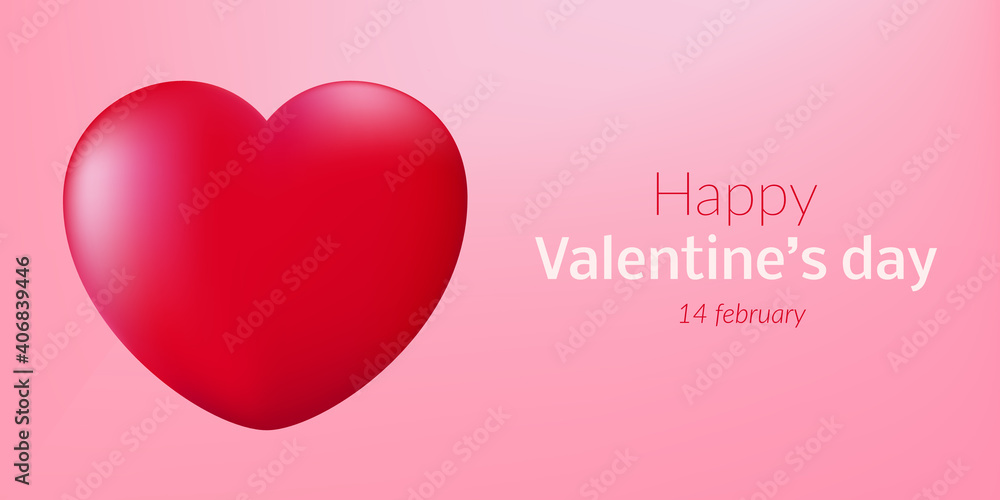 Cute flat illustration with red hearts . Happy Valentine's day greeting card design. Postcard dedicated to Valentine's Day with heart on a pink background.