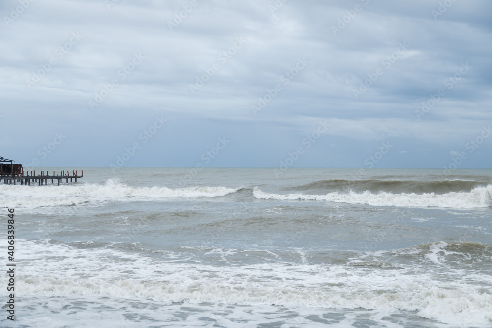 Fototapeta premium Storm on sea during bad weather. Nature power landscape