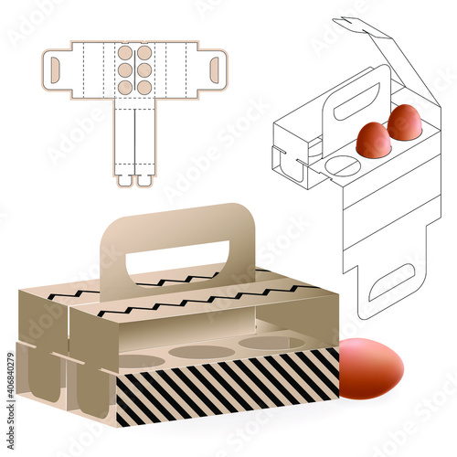 Egg Cardboard Die Cut Template, Carry On Protective Blueprint Design Die-stamping Layout Pattern Folding. Transportable Crate Box Trayspackage Handy Stackable Practical Sustainable Multiple purpose
