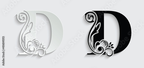letter D. flower letters. Vintage ornament initial Alphabet. Logo vector	
