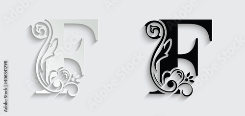 letter F. flower letters. Vintage ornament initial Alphabet. Logo vector	
