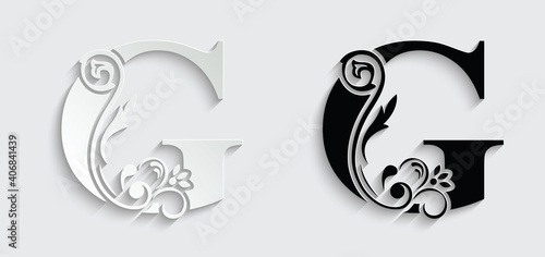 letter G. flower letters. Vintage ornament initial Alphabet. Logo vector	
