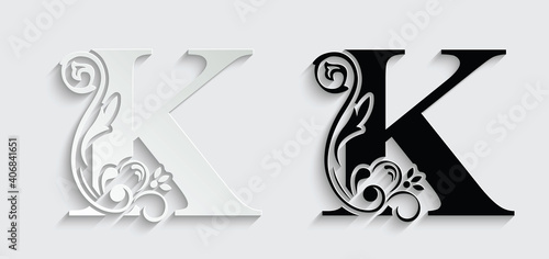 letter K. flower letters. Vintage ornament initial Alphabet. Logo vector	

