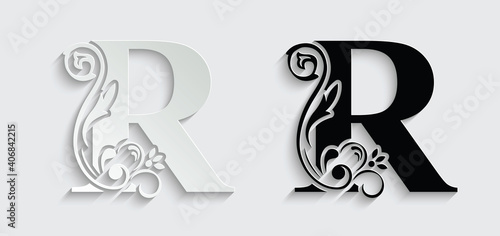 letter R. flower letters. Vintage ornament initial Alphabet. Logo vector	
