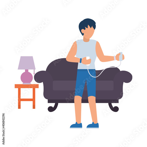 daily routines design, man exercising in the living room, flat style