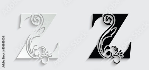 letter Z. flower letters. Vintage ornament initial Alphabet. Logo vector	
