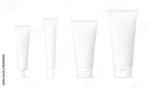 Blank plastic tube mockup for cosmetics with cap. Vector illustration isolated on white background. Can be use for your design, advertising, promo and etc. EPS10.