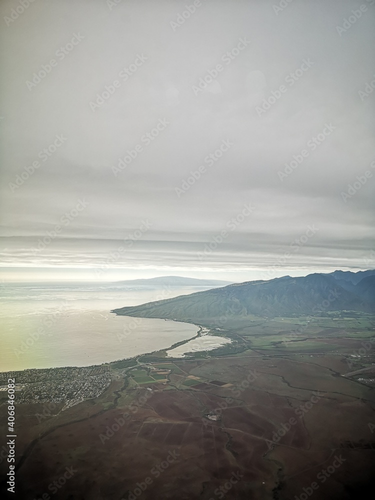 A birds eye view of Maalaea Bay, Maui on approach. A birds eye view of Maalaea Bay, Maui on approach.