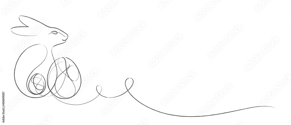 easter bunny silhouette with easter egg - one line art with hand drawn texture easter bunny silhouette with easter egg - one line art with hand drawn texture