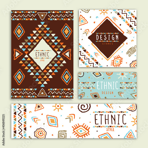 Ethnic tribal art hand drawn card collection
