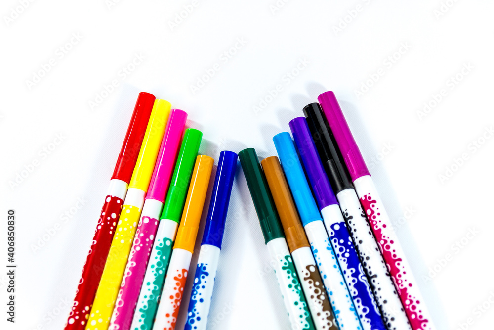 Fototapeta premium Children felt pens in 12 colors, isolated on white