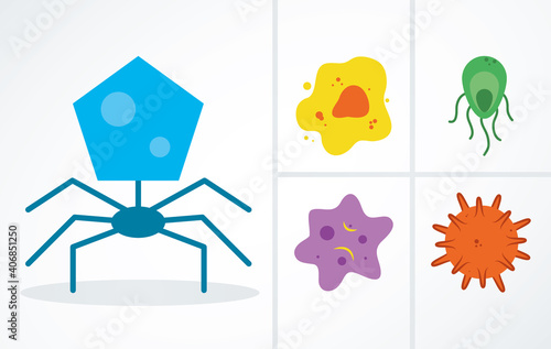 bacteriphange and bacterias icon set, colorful design