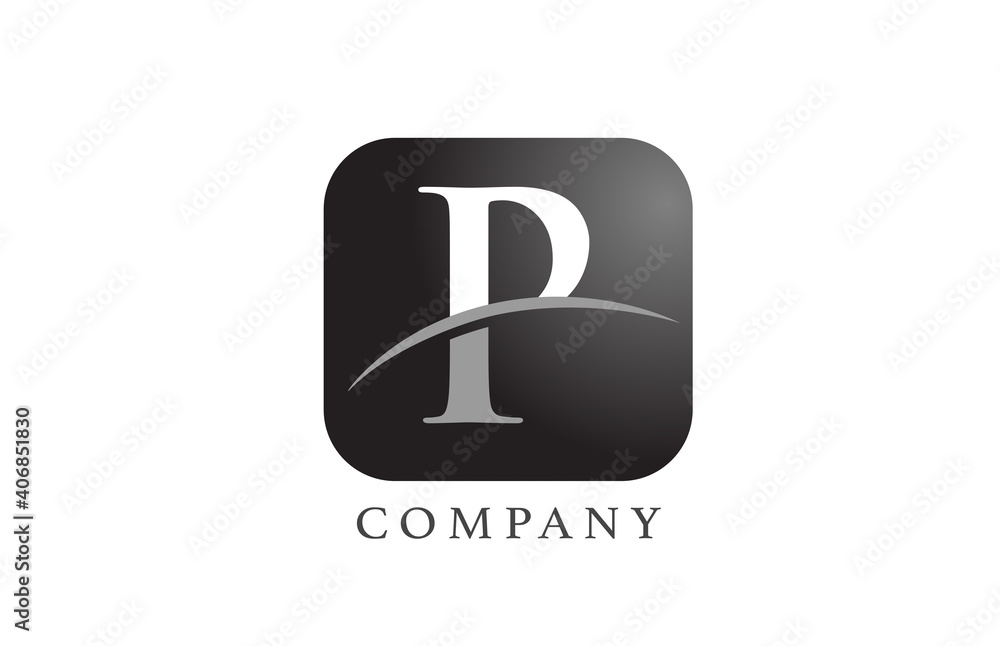 P black white alphabet letter logo for corporate and company. Rounded square design with swoosh. Can be used for an app or button icon P black white alphabet letter logo for corporate and company. Rounded square design with swoosh. Can be used for an app or button icon