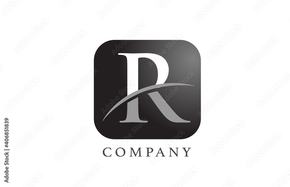 R black white alphabet letter logo for corporate and company. Rounded square design with swoosh. Can be used for an app or button icon R black white alphabet letter logo for corporate and company. Rounded square design with swoosh. Can be used for an app or button icon
