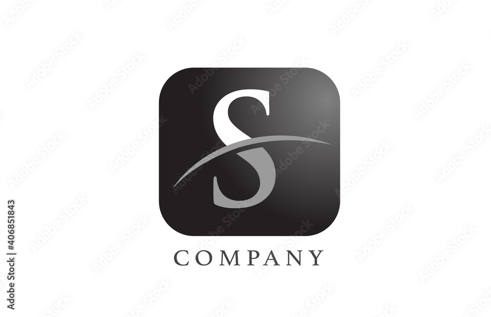 custom made wallpaper toronto digitalS black white alphabet letter logo for corporate and company. Rounded square design with swoosh. Can be used for an app or button icon