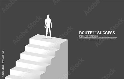 Silhouette of businessman standing on stair. Concept of people ready to up level of career and business.